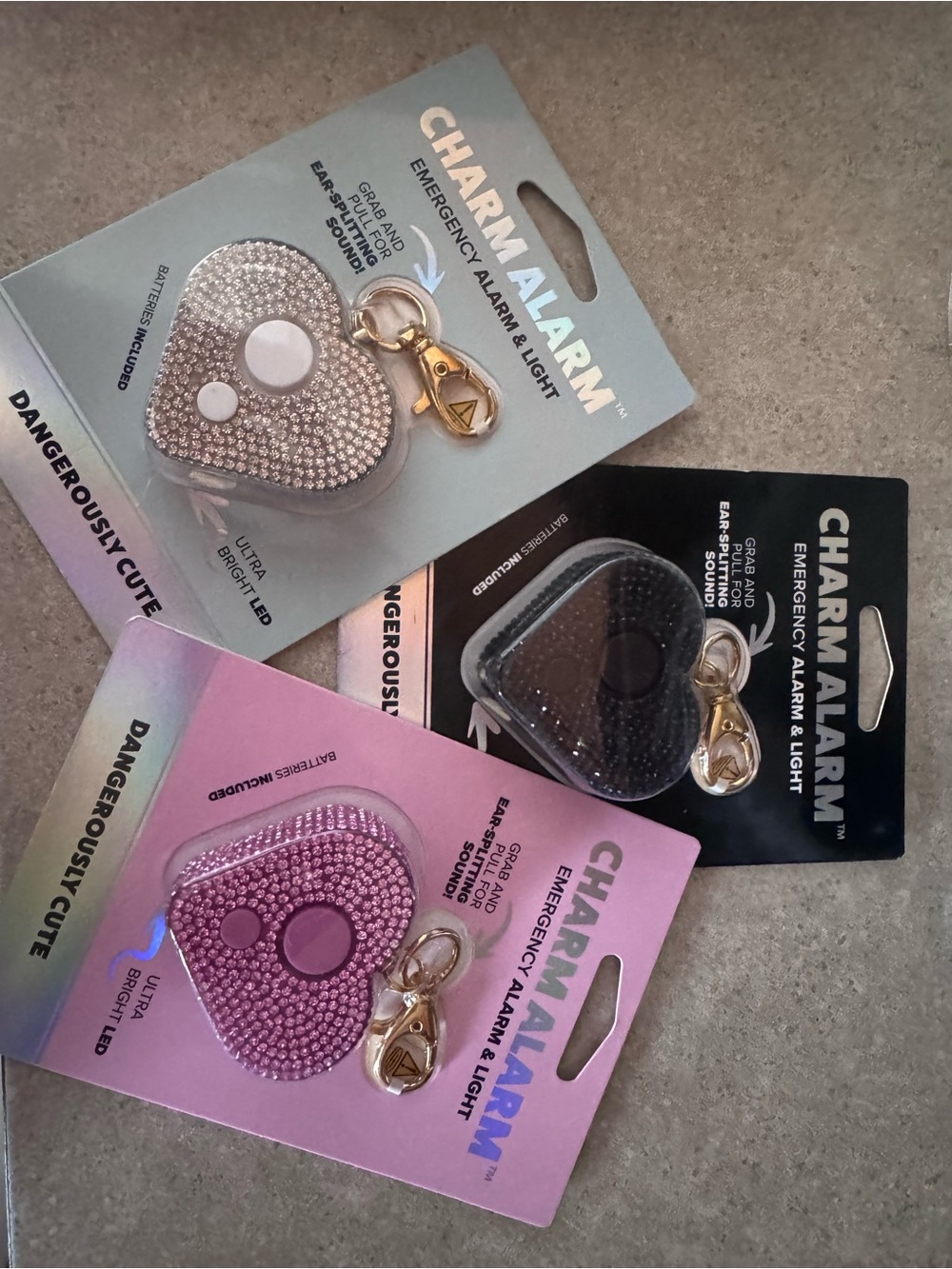 Heart-Shaped Emergency Alarm & Light - Pink, Black, Silver
